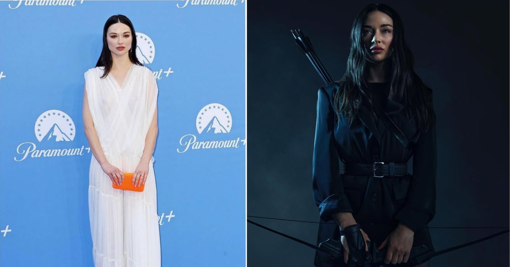 a person in white dress and orange clutch at the premiere